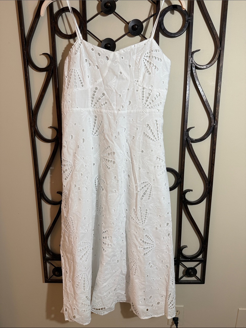 LOFT White Eyelet Spaghetti-Strap Midi Dress